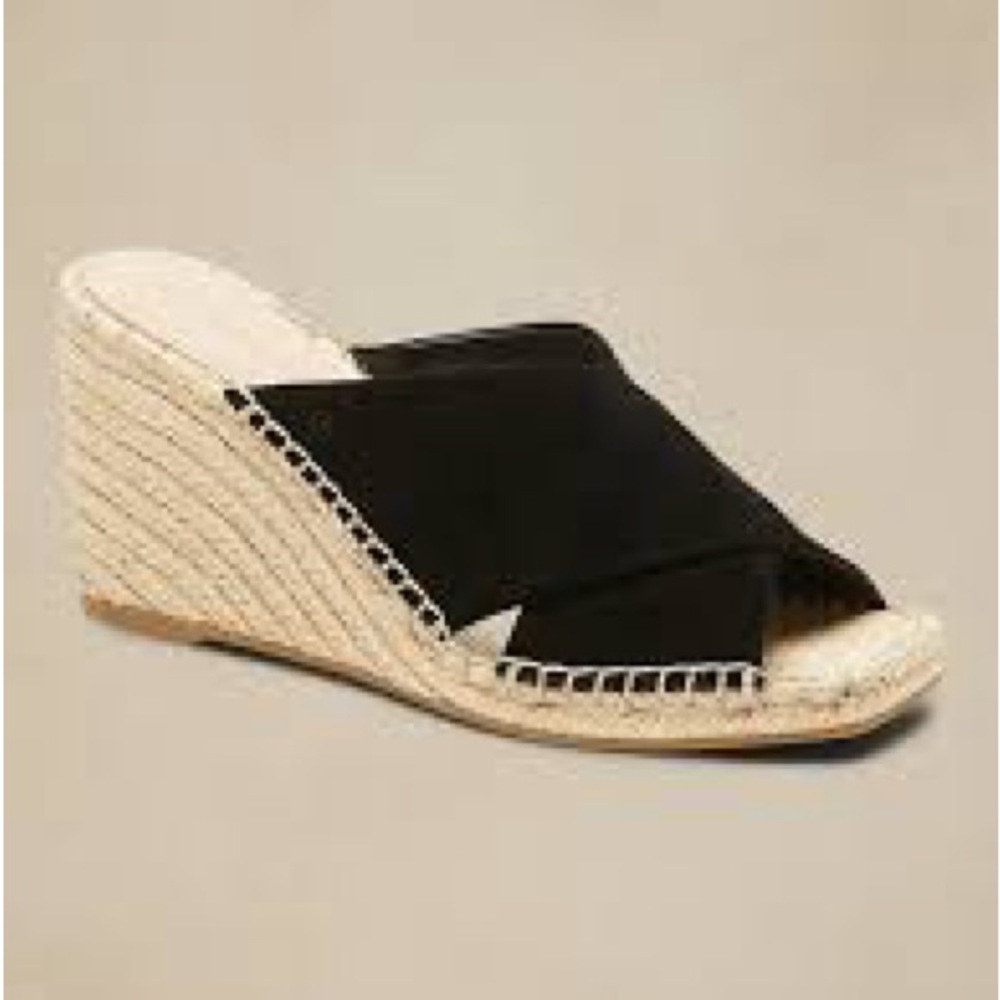 Banana Republic Black Suede Espadrille Wedges Slip-On